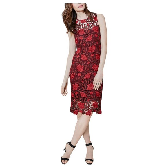 Calvin Klein Two-Tone Lace Sheath Dress - Size 6 | NWT Rosewood Red Midi - Picture 14 of 14